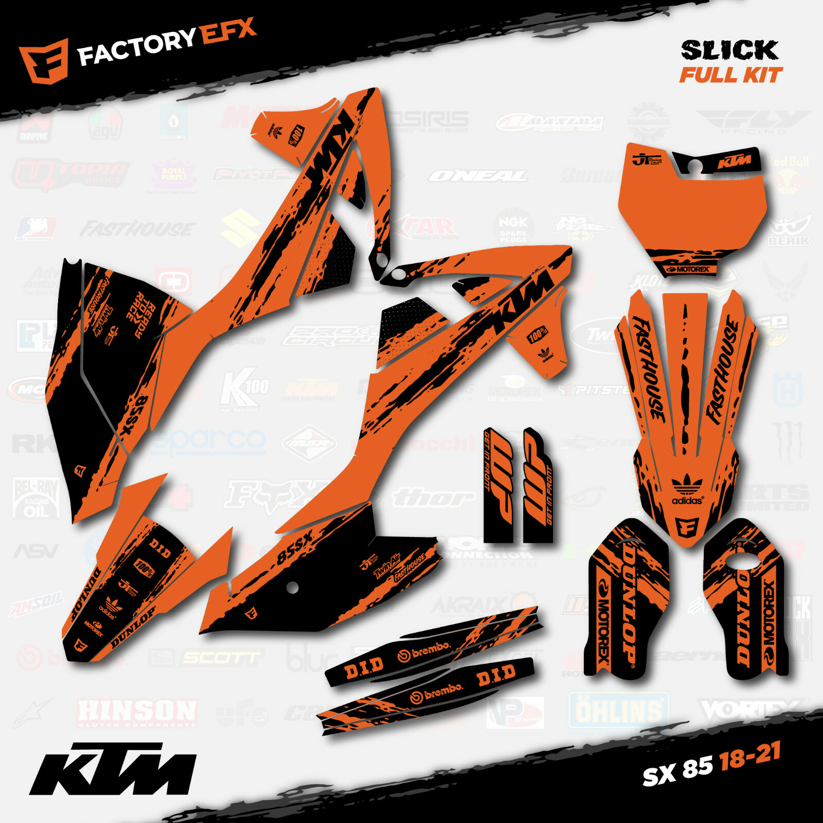 Black & Orange Slick Racing Graphics Kit fits 18-24 KTM 85sx 85 SX Decal Plates