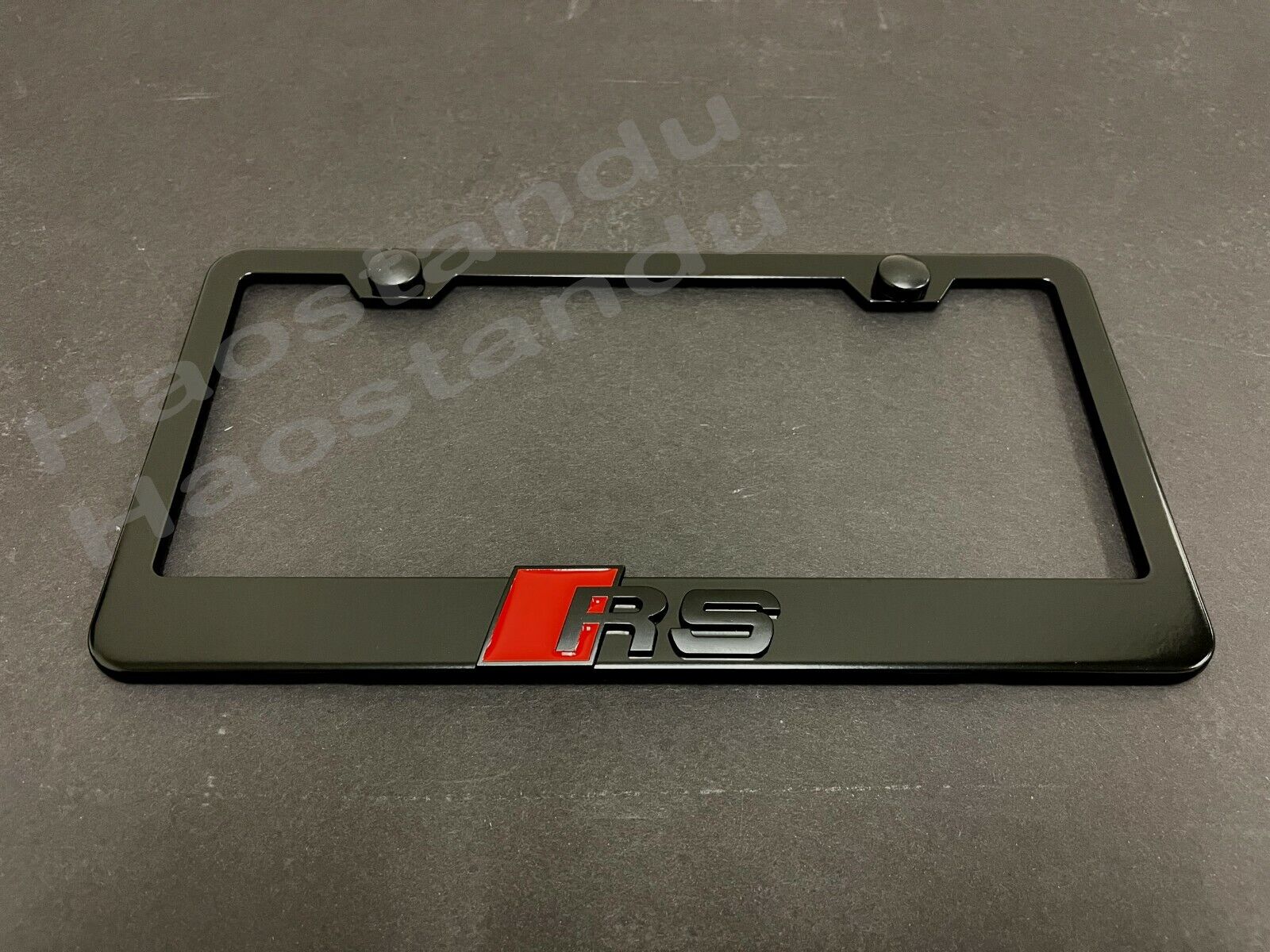 1x (Black) RS 3D Emblem BLACK Stainless License Plate Frame RUST FREE +S.Cap (A)