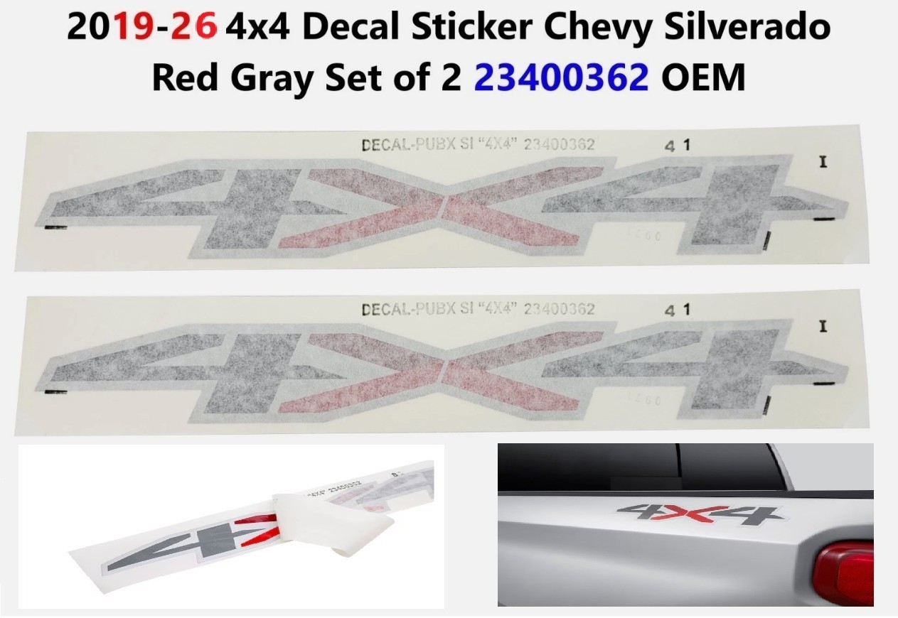 2019-26 4x4 Decal Sticker Chevy Silverado Red Gray Set of 2 23400362