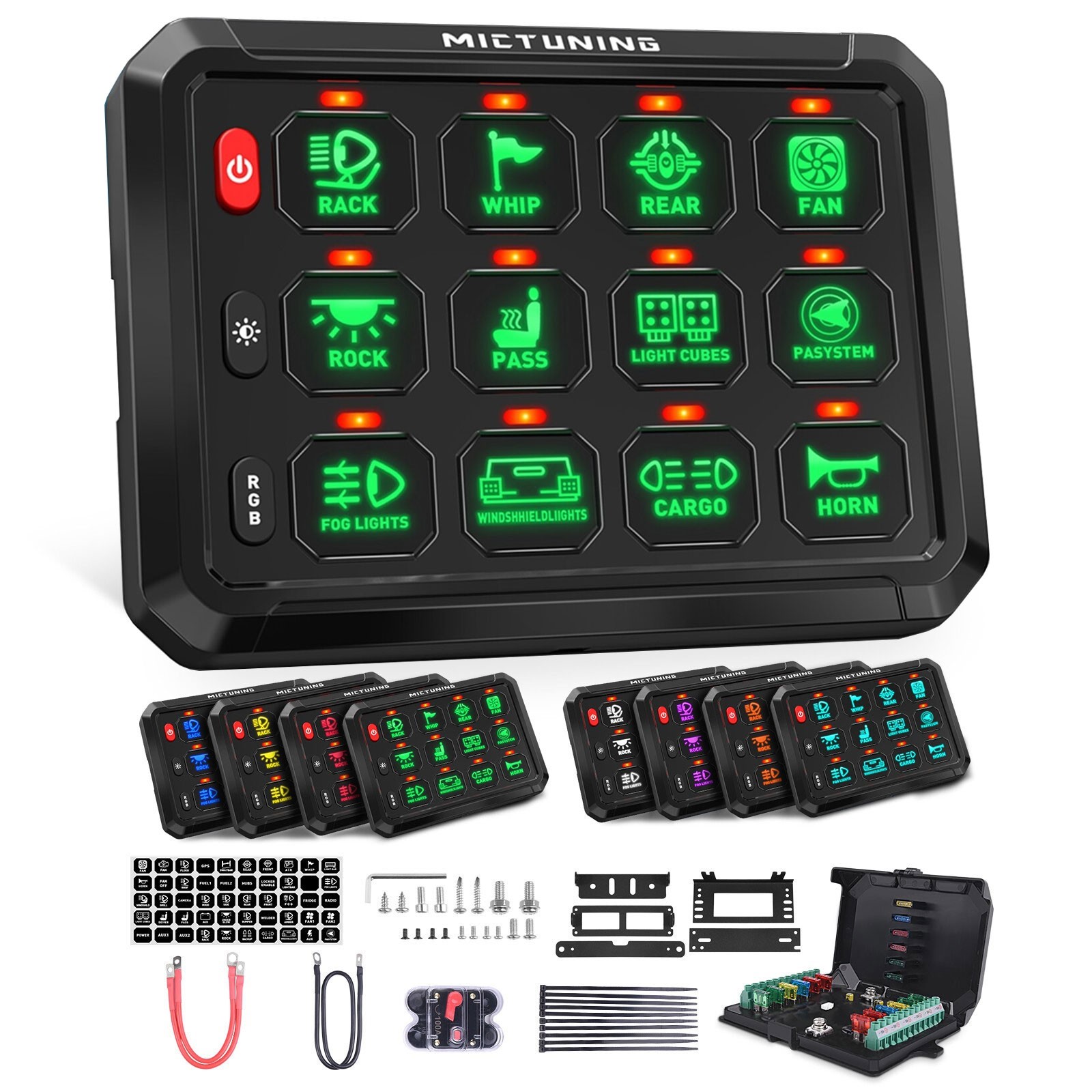 12 Gang RGB Switch Panel Universal 12V 24V Car LED Work Lights Relay System Kit