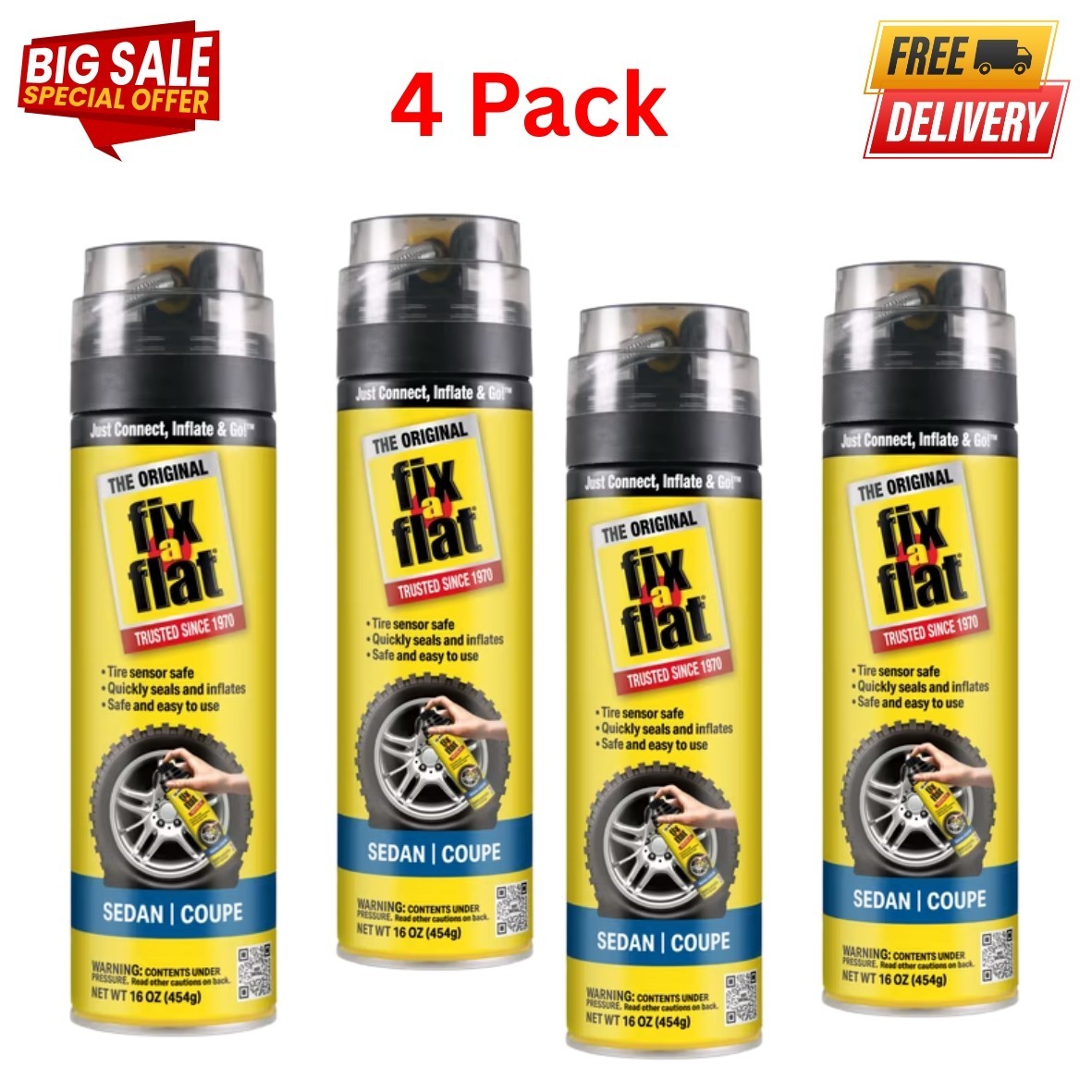 Fix-A-Flat S60420 Aerosol Emergency Flat Tire Repair and Inflator All Cars 4pack