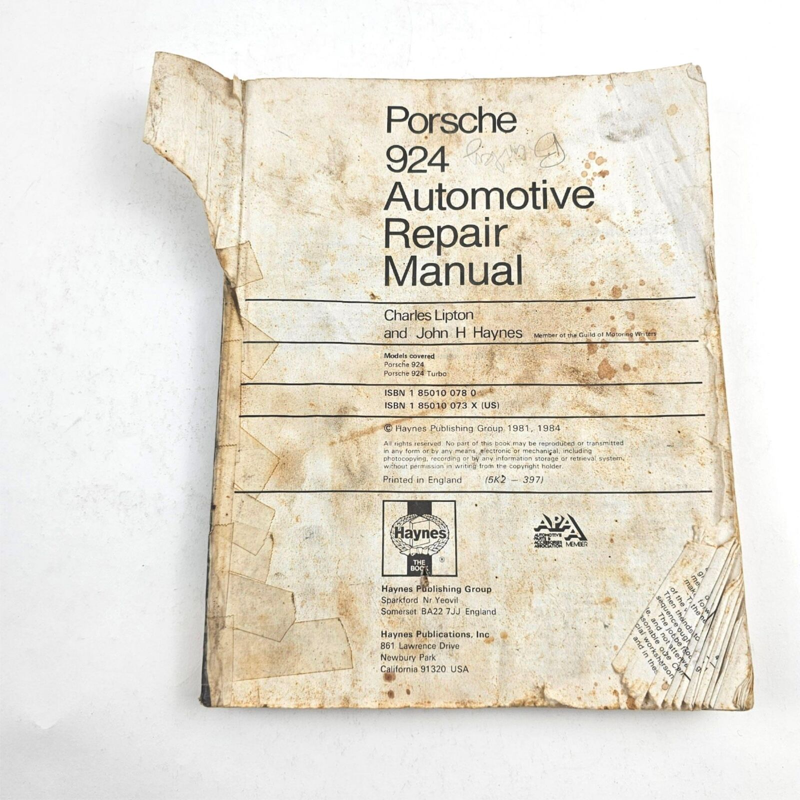 Haynes Repair Manual 397 Porsche 924 1976-1980 Turbo Workshop