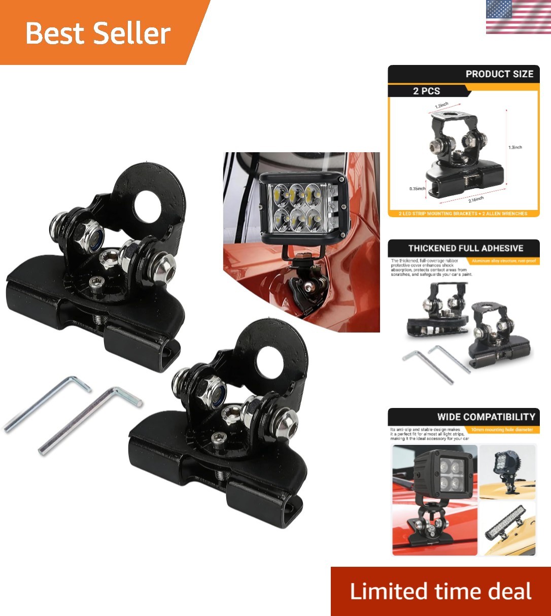 2PCS Led Hood Mounts, Adjustable Hood Led Work Light Mount Bracket, Stainless... 2PCS Led Hood Mounts, Adjustable Hood Led Work Light Mount Bracket, Stainless...