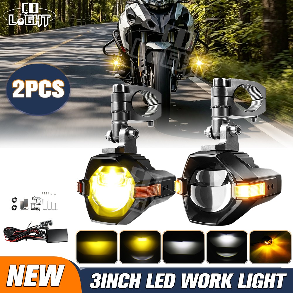 2X 3\'\'inch Projector LED Motorcycle Auxiliary Spot Lights Driving Fog Amber DRL