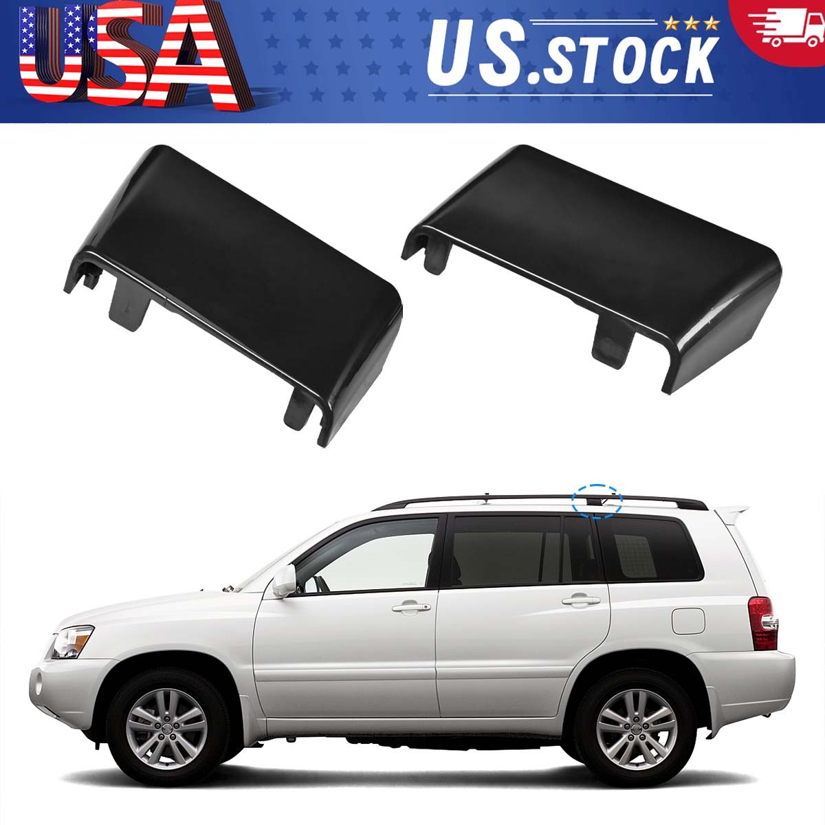 2pcs Black Roof Rail Rack Center Cover Caps For Toyota Highlander 1998-2007