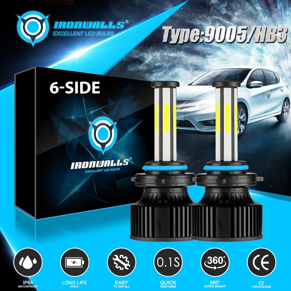 6-Sides LED Headlight Bulbs 360000LM Kit 9005 HB3 High Beam Super Bright White