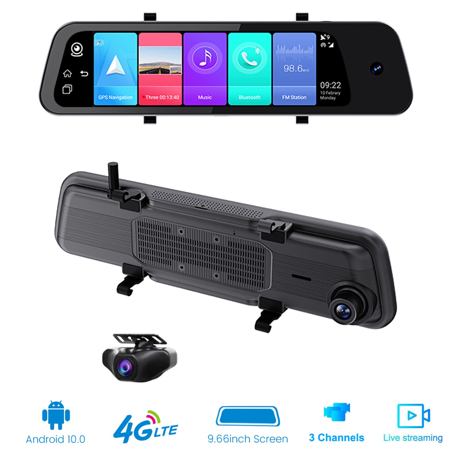 3 Channel RearView Mirorr 4G Dash Cam With Live Streaming Android 10.0 Car DVR