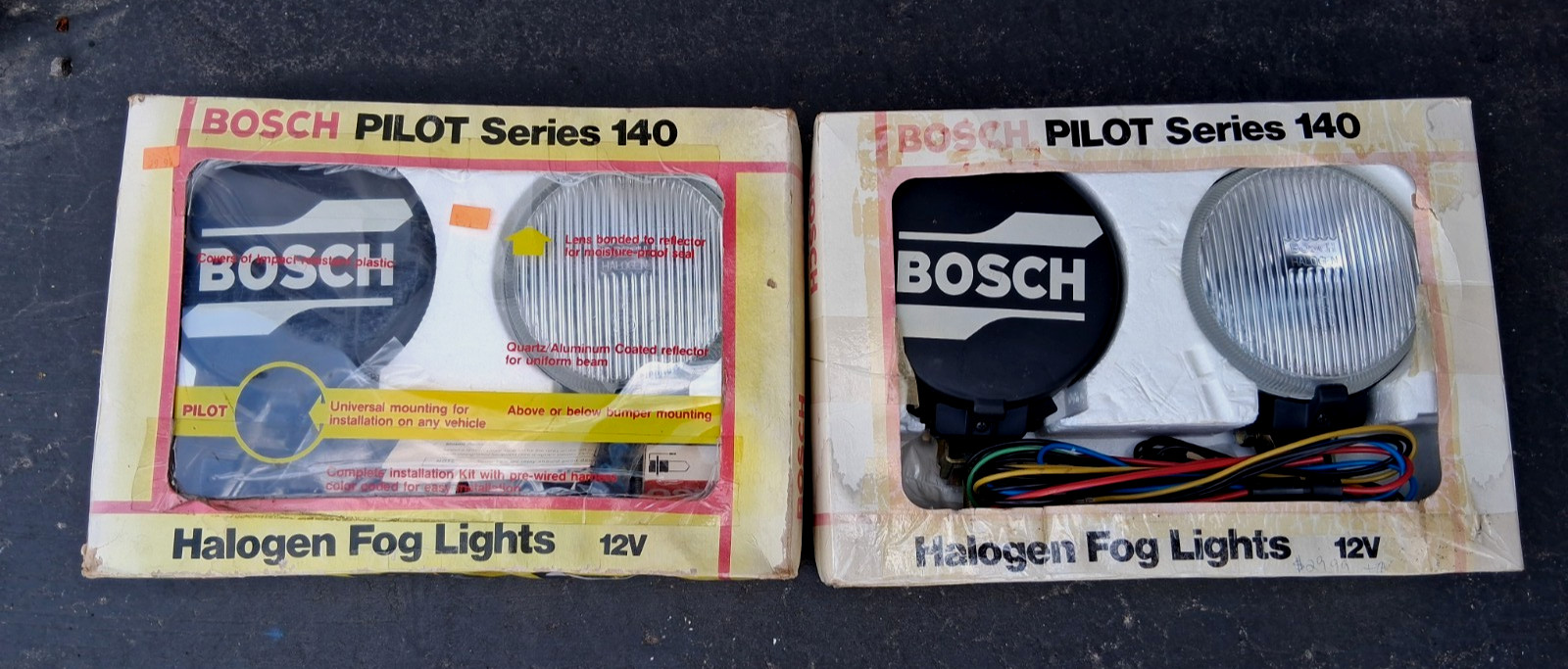 Vintage BOSCH PILOT 140 Fog Lights, Off Road 2 Sets 1 New and 1 Open