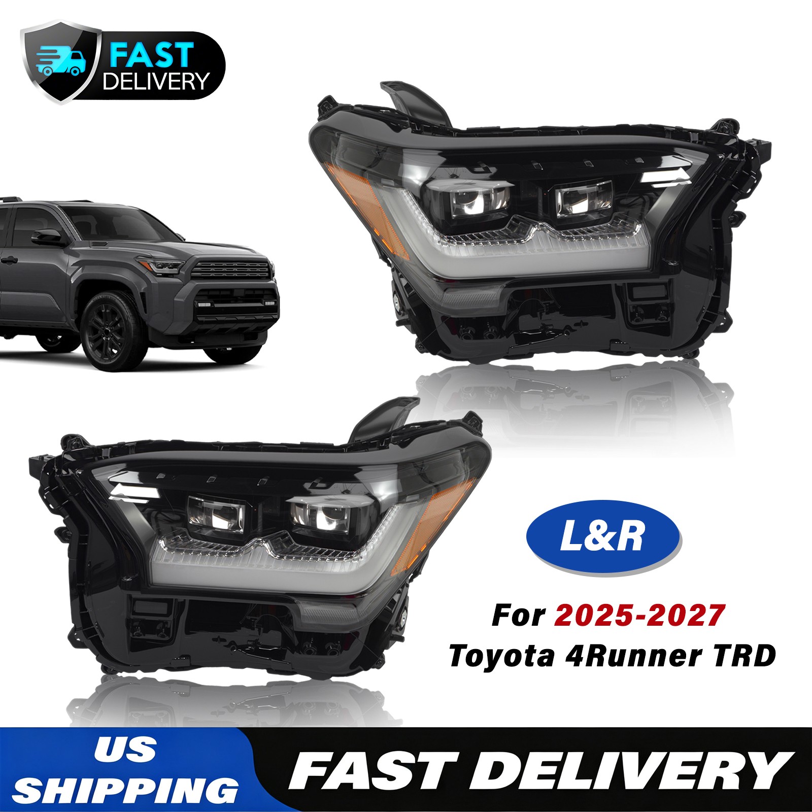 Pair Adaptive Bi-LED Projector Headlight For 2025 2026 Toyota 4Runner TRD RH+LH