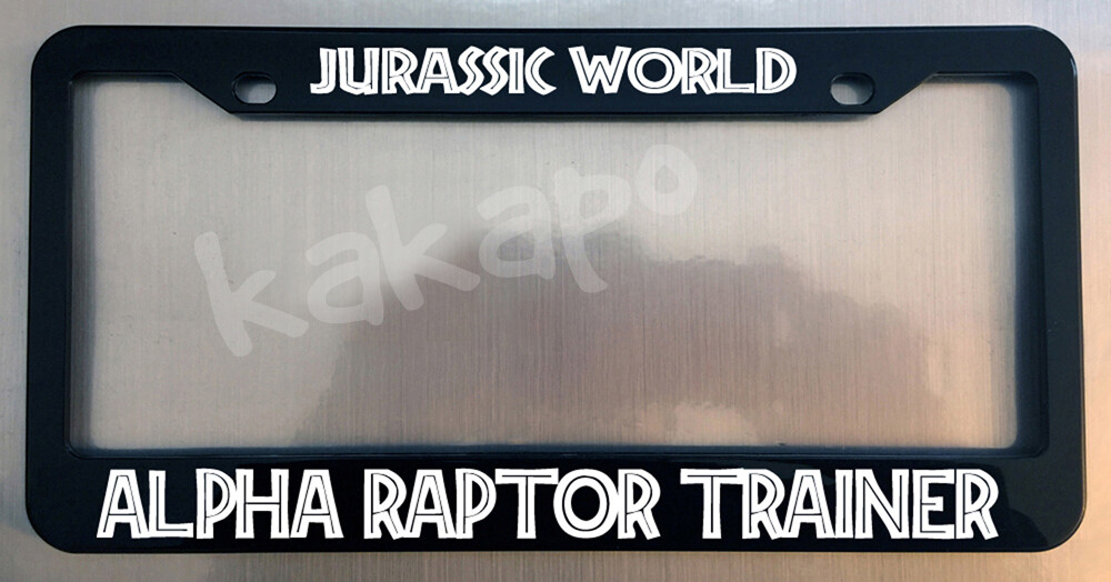 Jurassic World Alpha Raptor Trainer Park Fans Black Metal License Plate Frame 