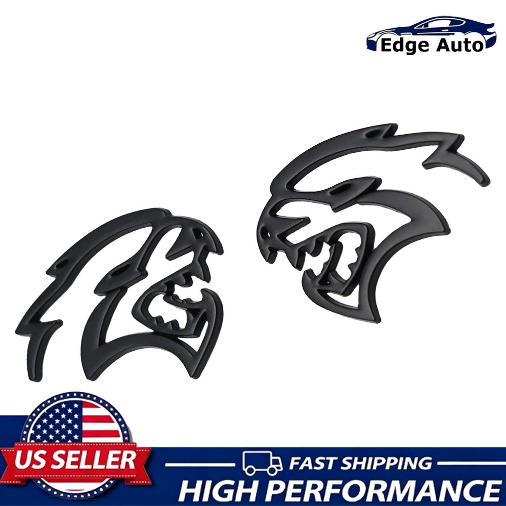 2x Zinc Alloy Hellcat Fender Side Emblems Badge 3D Decals For SRT Hellcat Black