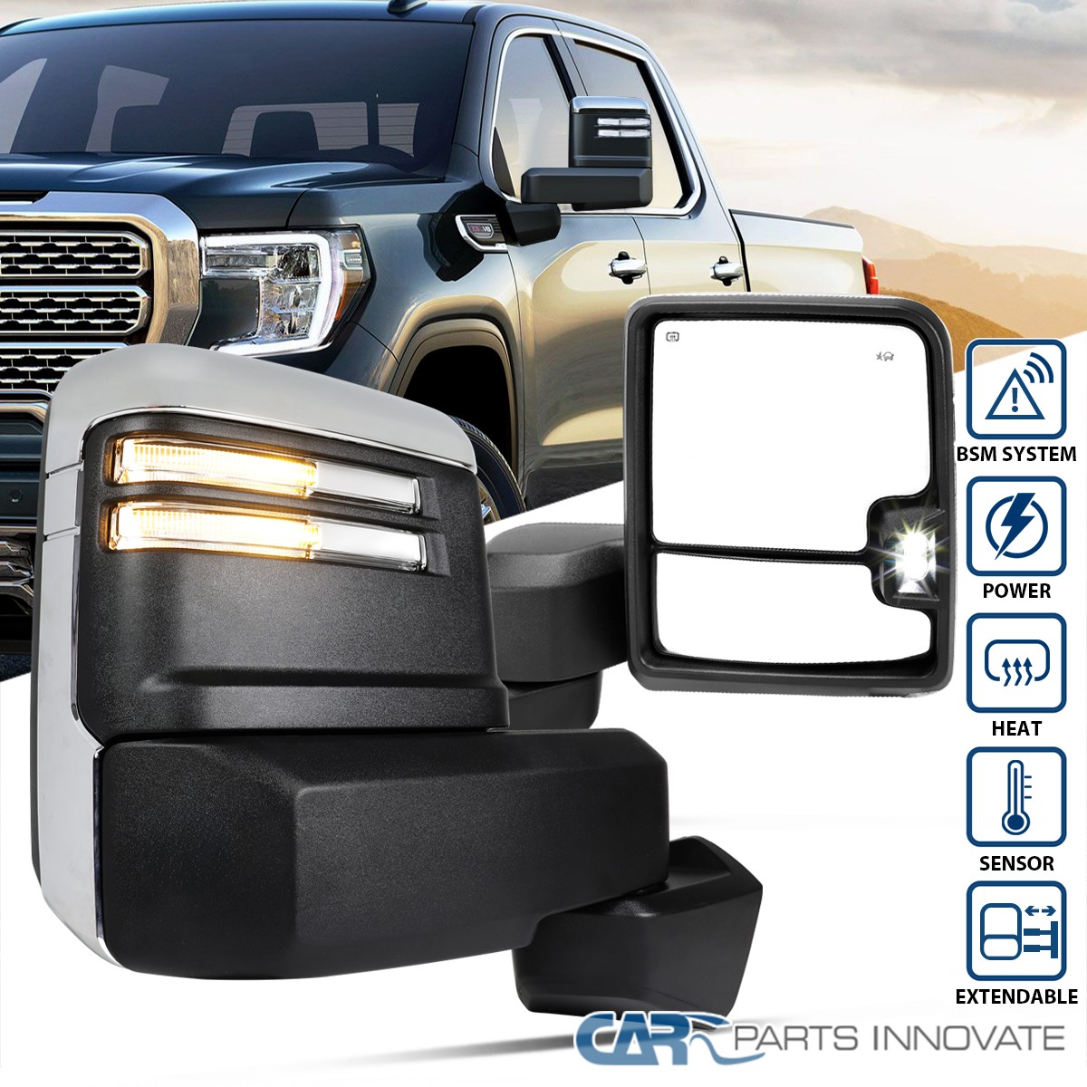 Power+Defrost+BSD+Puddle LED Lamps Side/Towing Mirrors Fit 19-25 GMC Sierra 1500