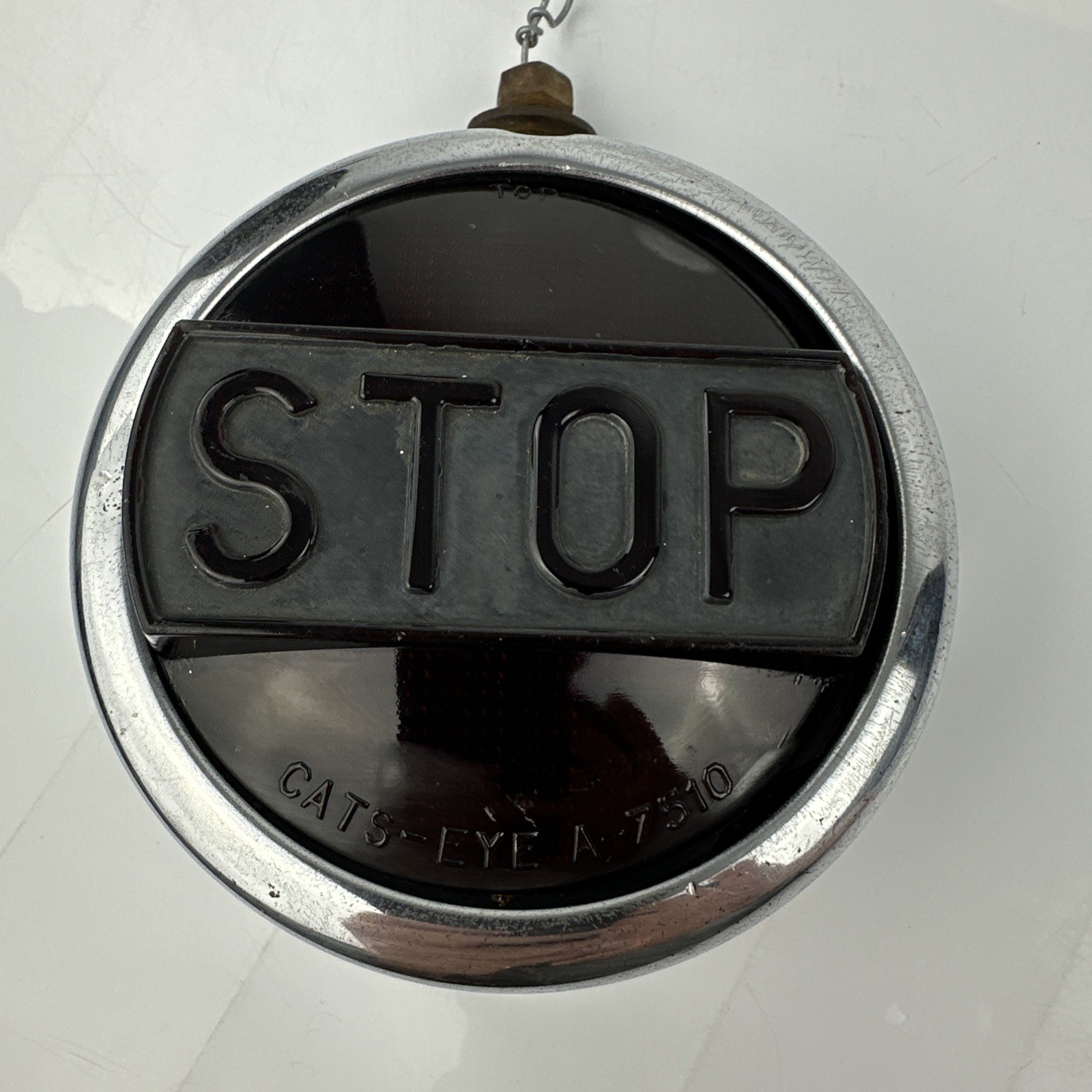 Vintage Cats Eye A-7510 Embossed Stop Lamp Chrome Housing Raised Lettering