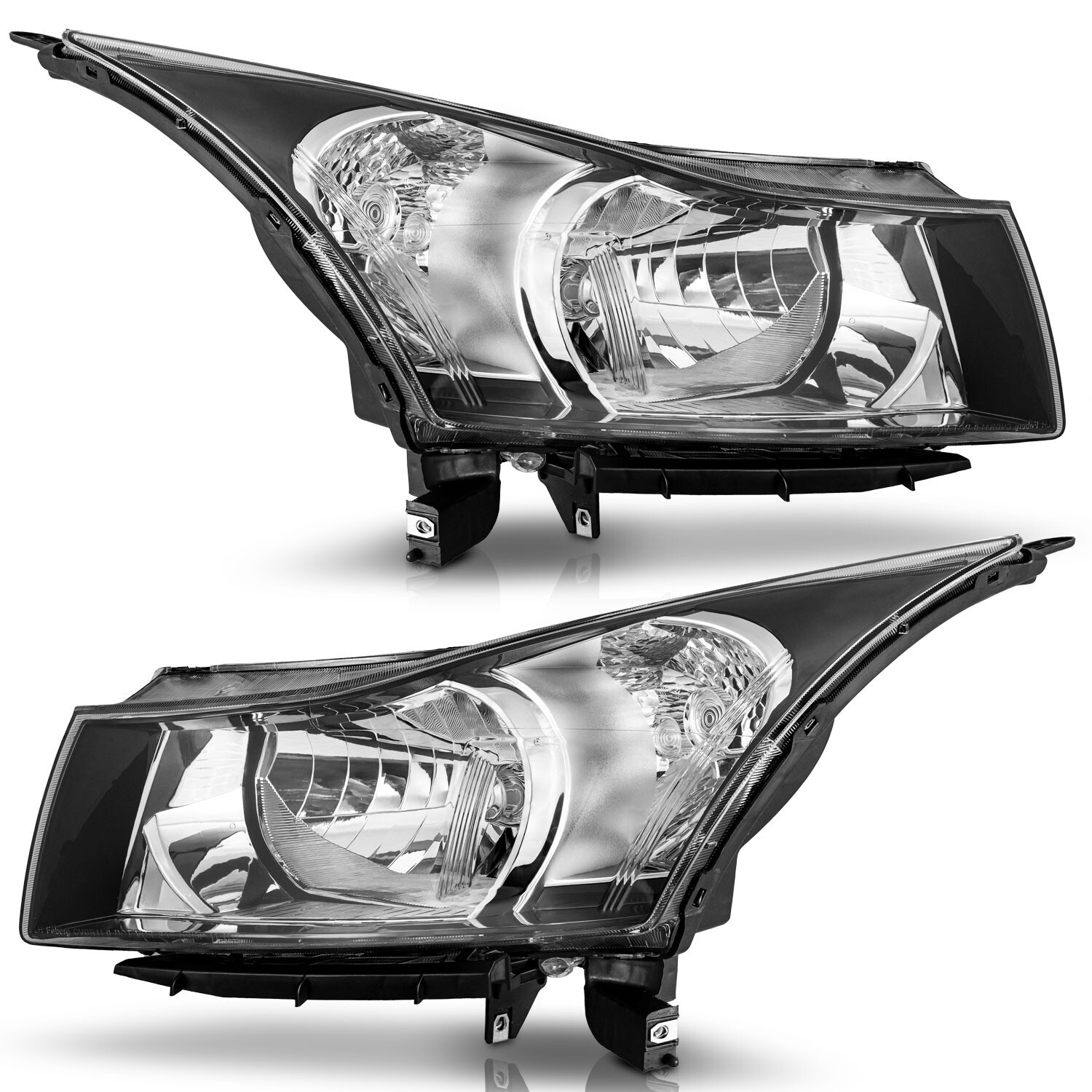 WEELMOTO Pair Headlights For 2011-2015 Chevy Cruze Black Headlamps Left+Right