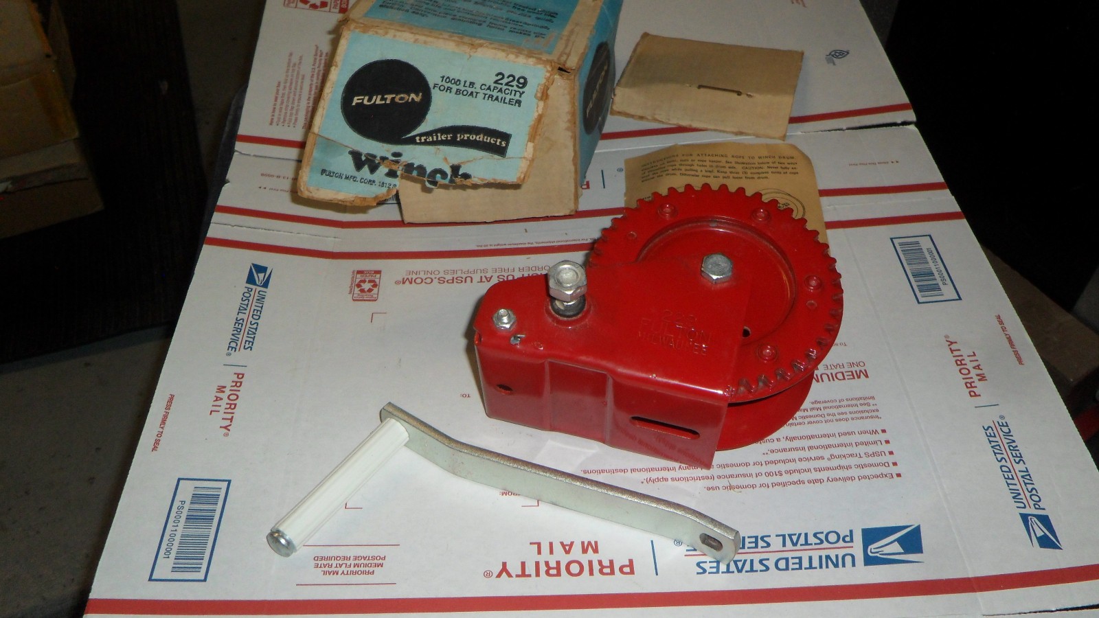 NOS Fulton #229 1,000 lbs Single Speed Hand Crank Winch for  Boat Trailer