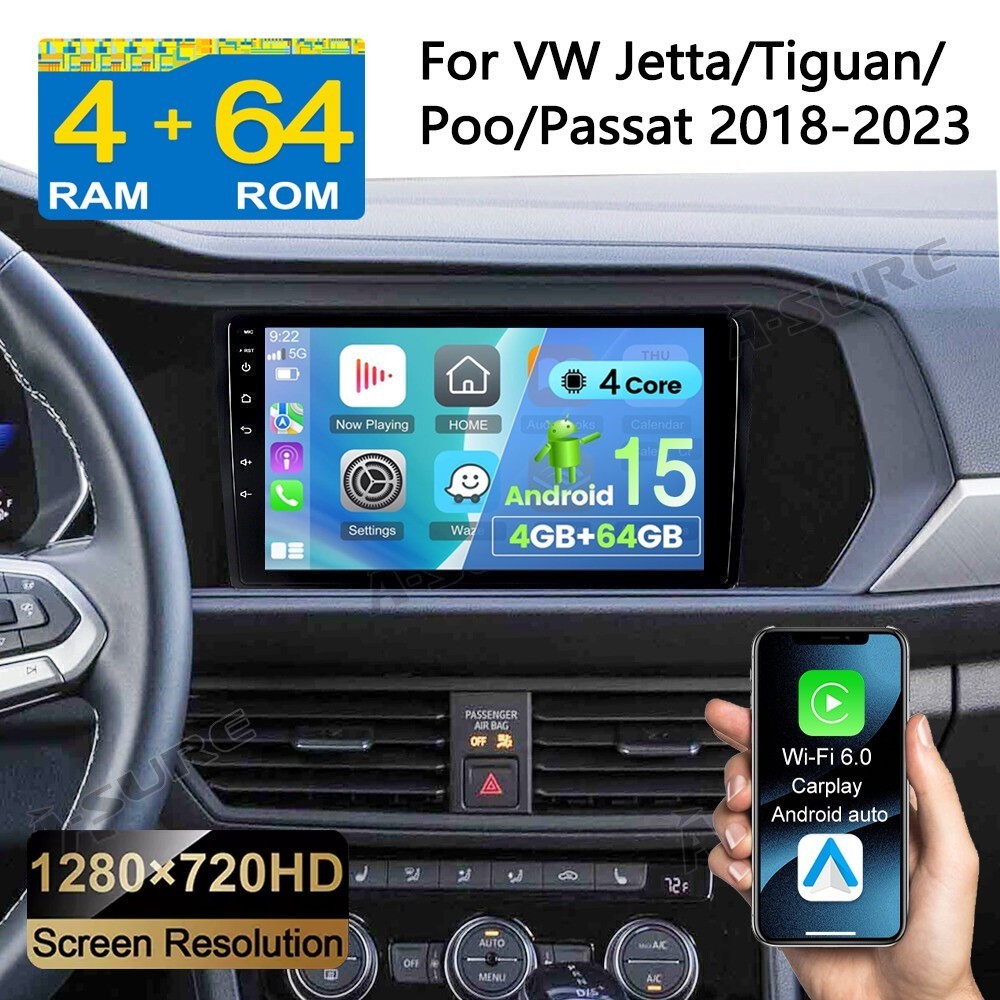 4+64GB Android 15 For Volkswagen Jetta A7 2019-2024 Car Stereo Carplay GPS Radio