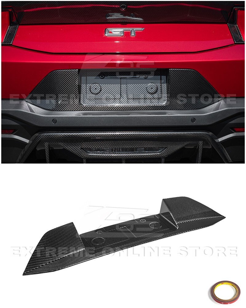 For 24-Up Ford Mustang S650 CARBON FIBER Rear License Plate Frame Backing Cover