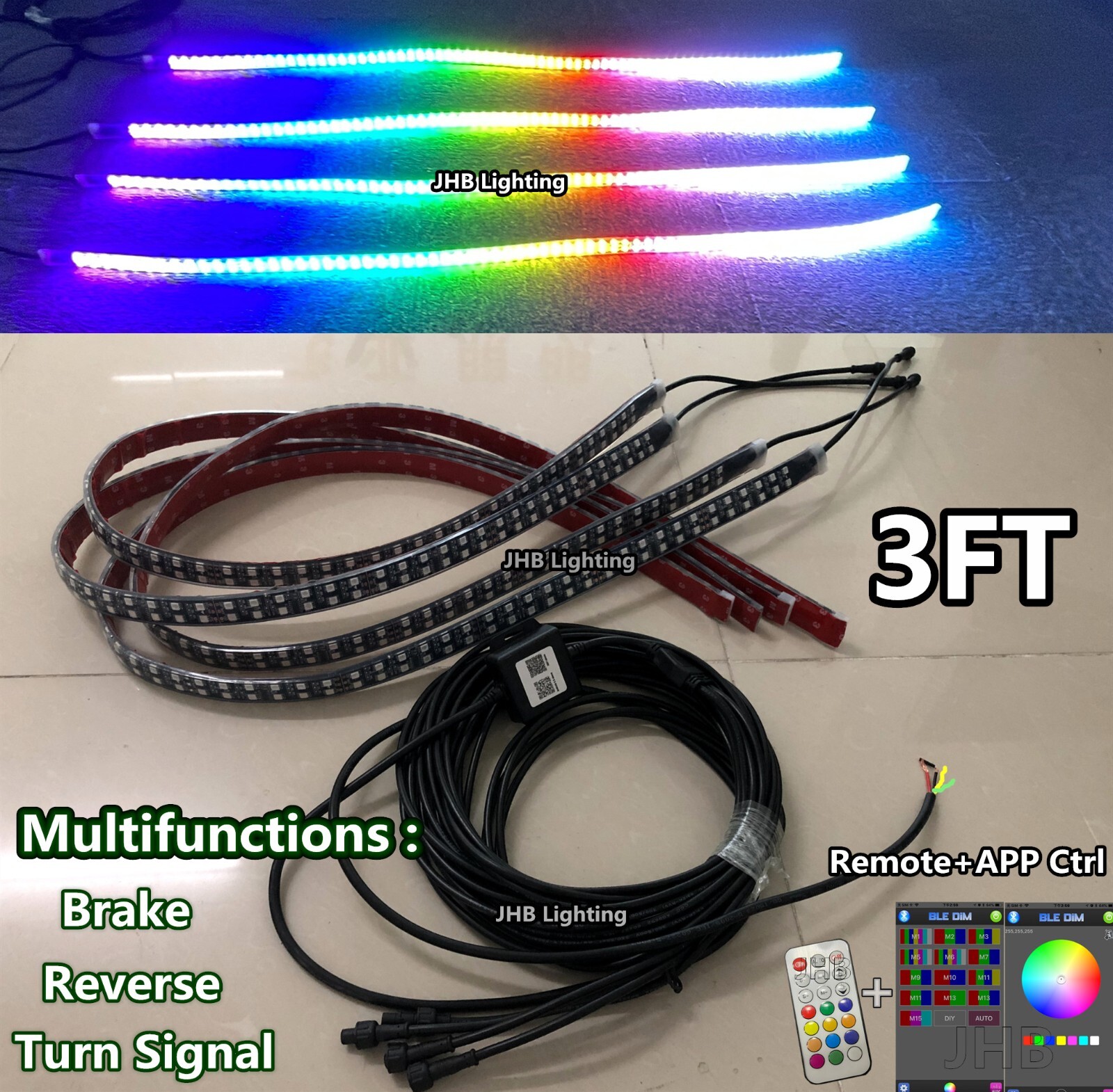JHB 4PCS 3FT DOUBLE ROW CHASING Flowing LED Front Grill Underglow Strips Lights
