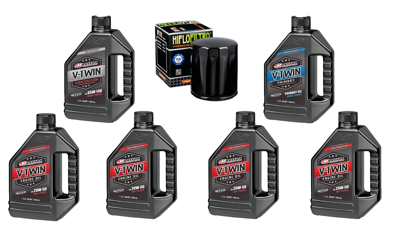Harley Twin Cam 99-17 Maxima Sythetic 20W50 3 Hole Oil Change Kit Black Filter