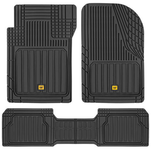 CAT® 3pc All Weather Car Floor Mats Liners Set- Black Tough Rubber Deep Channel