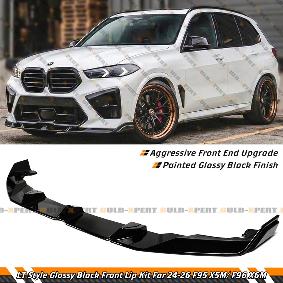 For 24-26 BMW F95 X5M F96 X6M LCI LT Style Gloss Black Front Bumper Lip Splitter