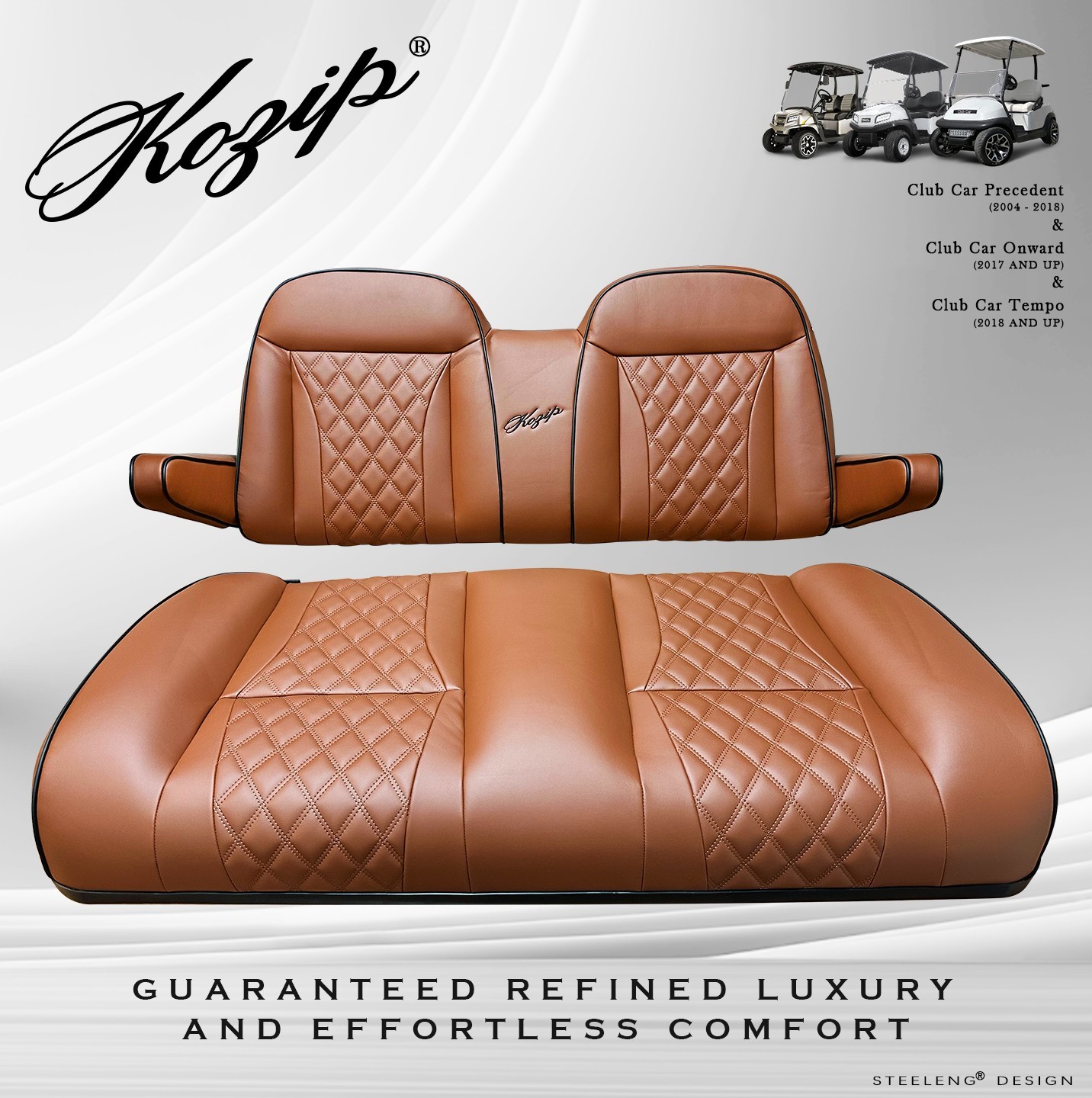 'KOZIP' CLUB CAR PRECEDENT/TEMPO GOLF CART FRONT SEAT/BACKREST CUSHION SET BROWN