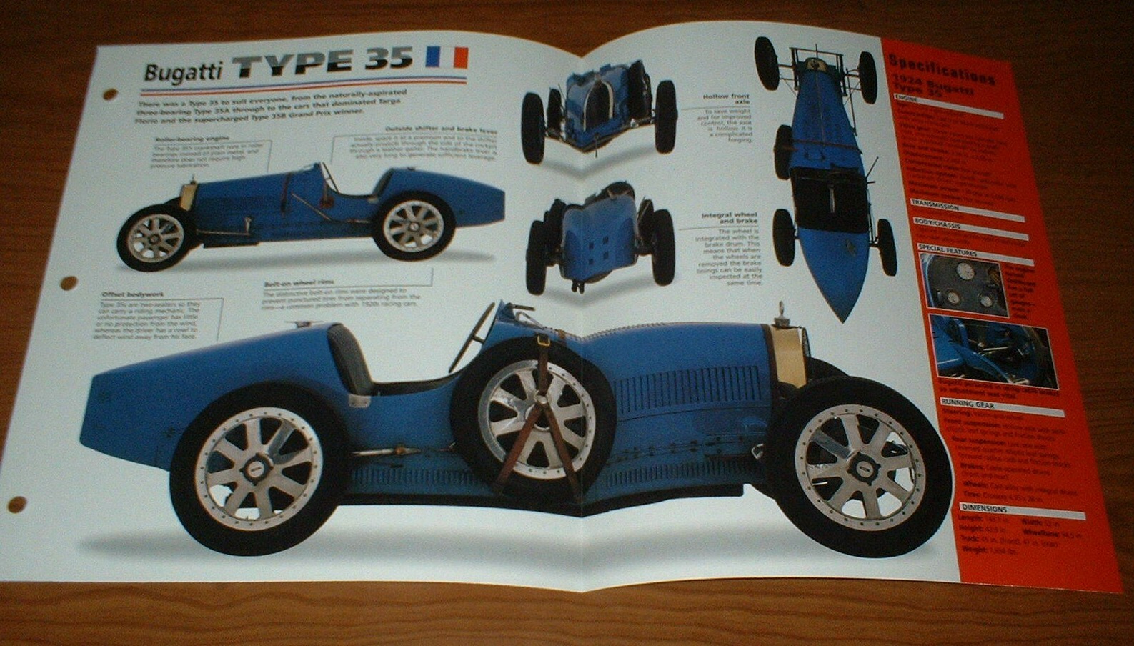 1924 BUGATTI TYPE 35 SPEC SHEET BROCHURE POSTER PRINT PHOTO INFO 24 25 26-30