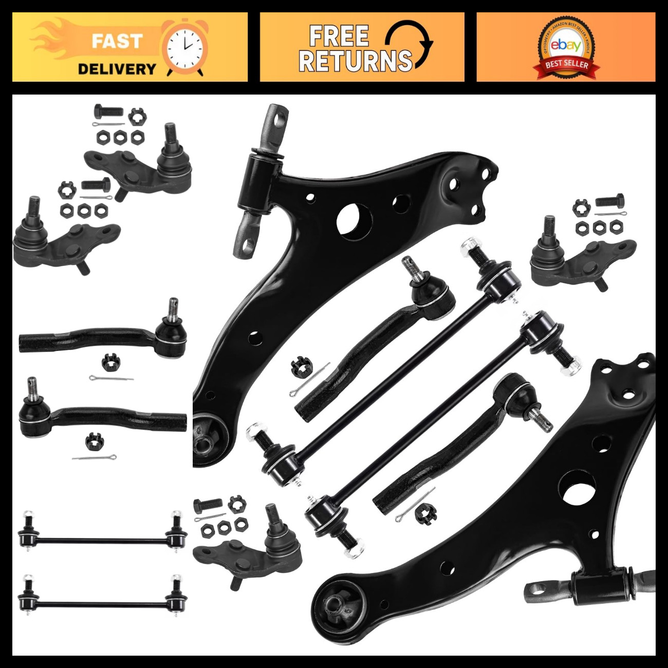 8pc Front End Suspension Kit for 2013-2018 Toyota Avalon - Control Arms, Ball Jo