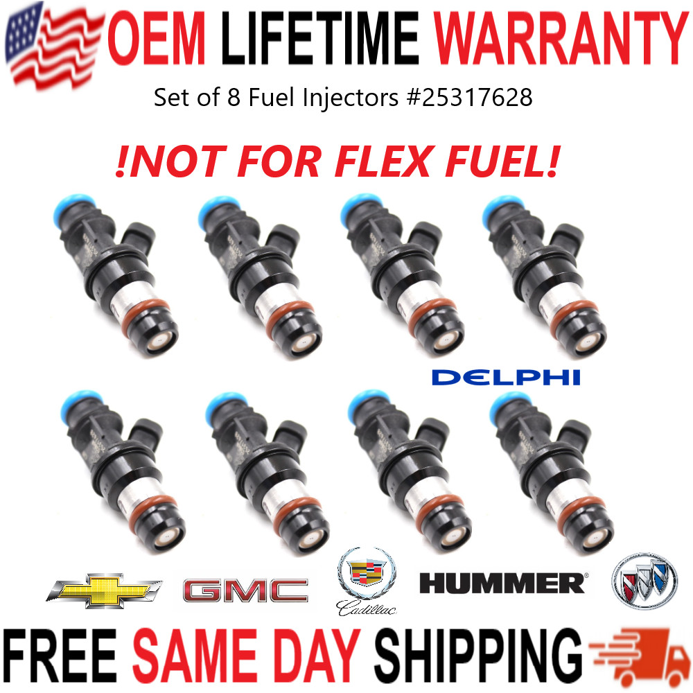 x8 GENUINE OEM DELPHI Fuel Injectors for Chevrolet Express 2500 V8 6.0 2003-2006