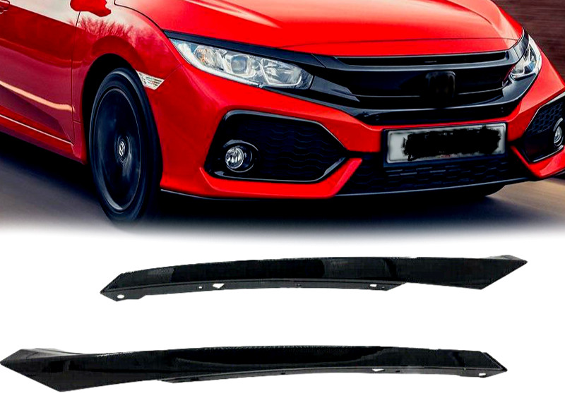 Fits 2016 2017 2018 Honda Civic Glossy Black Front Headlight Eyelid Molding Set Fits 2016 2017 2018 Honda Civic Glossy Black Front Headlight Eyelid Molding Set