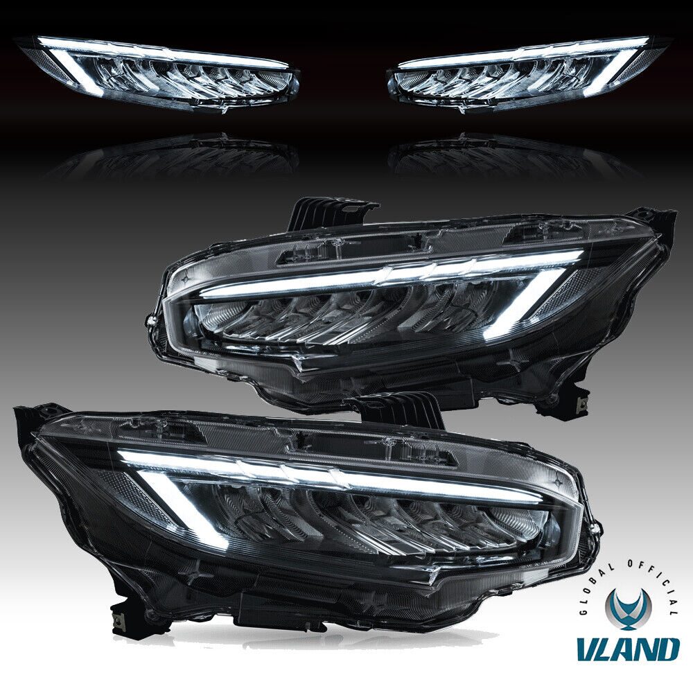 VLAND Headlights Head lamps DRL Set For Honda Civic 2016-21 w/ Startup Animation