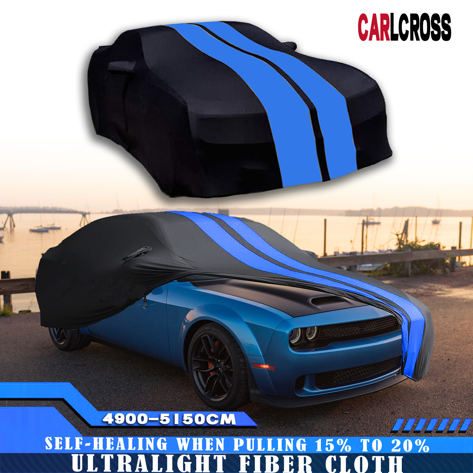 Satin Stretch Blue Scratch Car Cover Dustproof Protect For Dodge Challenger