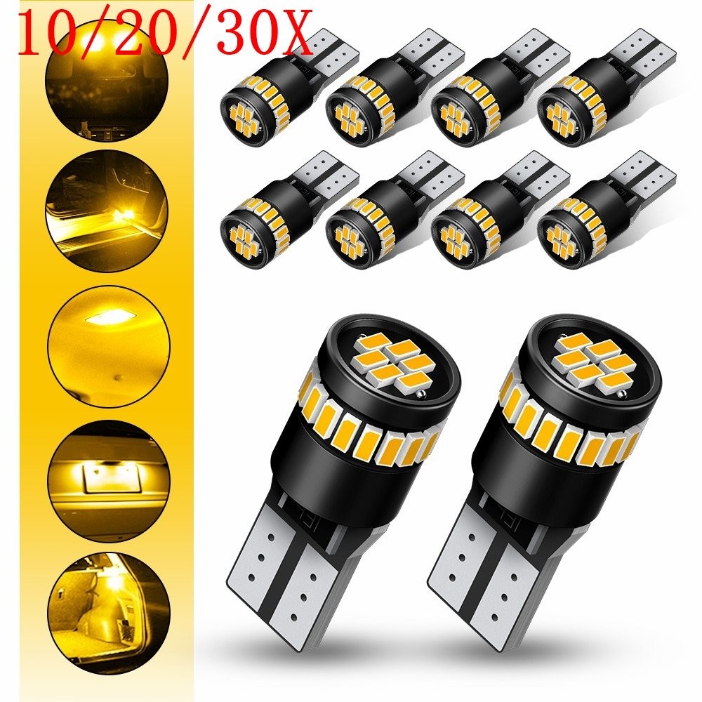 10/20/30X T10 LED License Plate Light Bulbs Car Interior Amber 168 2825 194 W5W