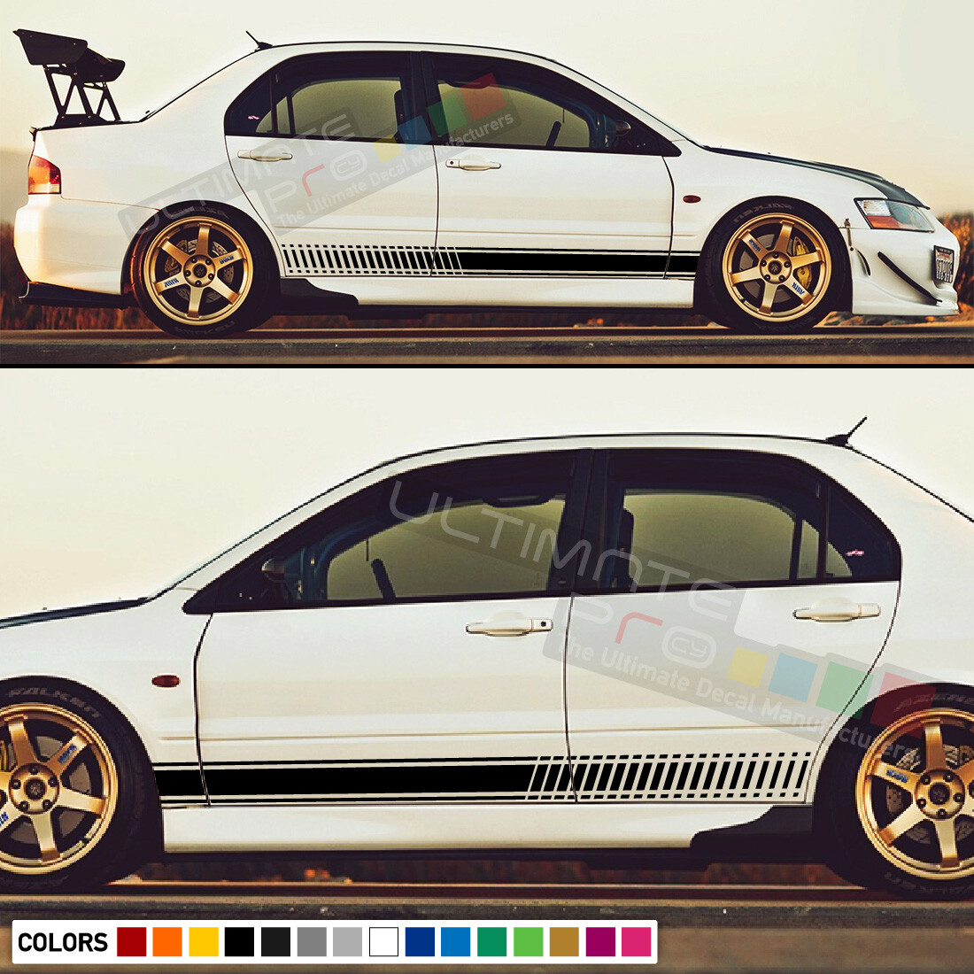 Decal Stripes for Mitsubishi Lancer Evolution 7 8 9 Spoiler Lip skirt 2003 2007