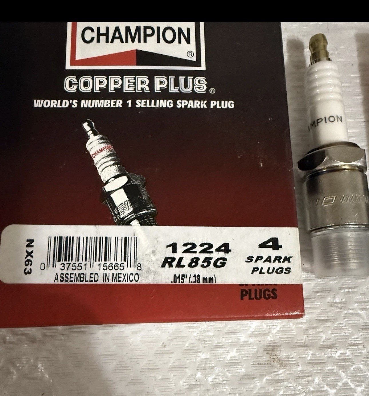 Pack of 4) Champion 1224 Industrial Copper Plus Spark Plugs RL85G 2N-0553 .38mm Pack of 4) Champion 1224 Industrial Copper Plus Spark Plugs RL85G 2N-0553 .38mm