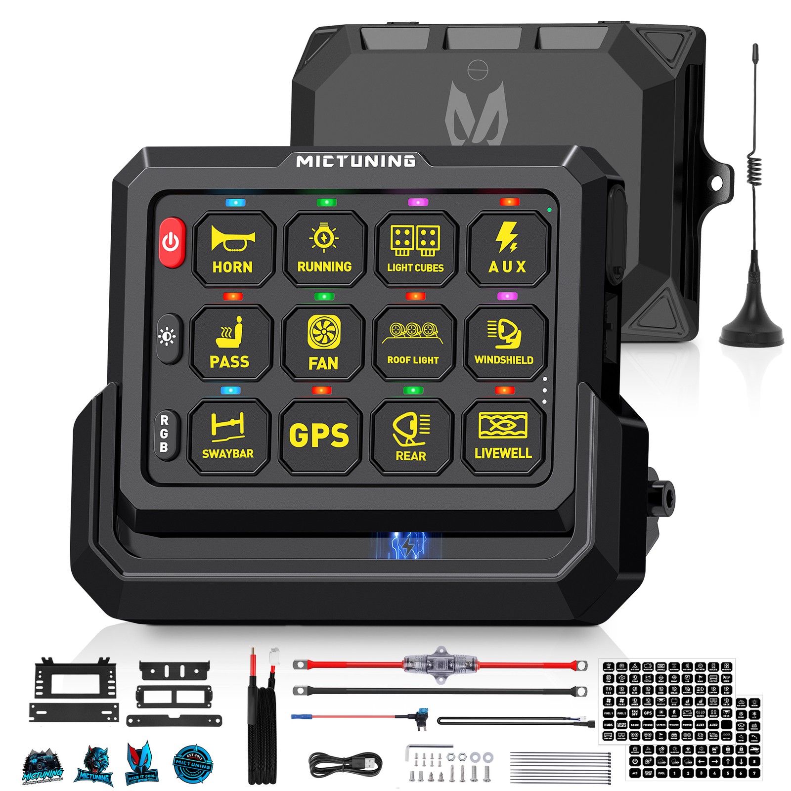 Wireless RGB 12 Gang Switch Panel,Circuit Control Relay System Box for Off Road Wireless RGB 12 Gang Switch Panel,Circuit Control Relay System Box for Off Road