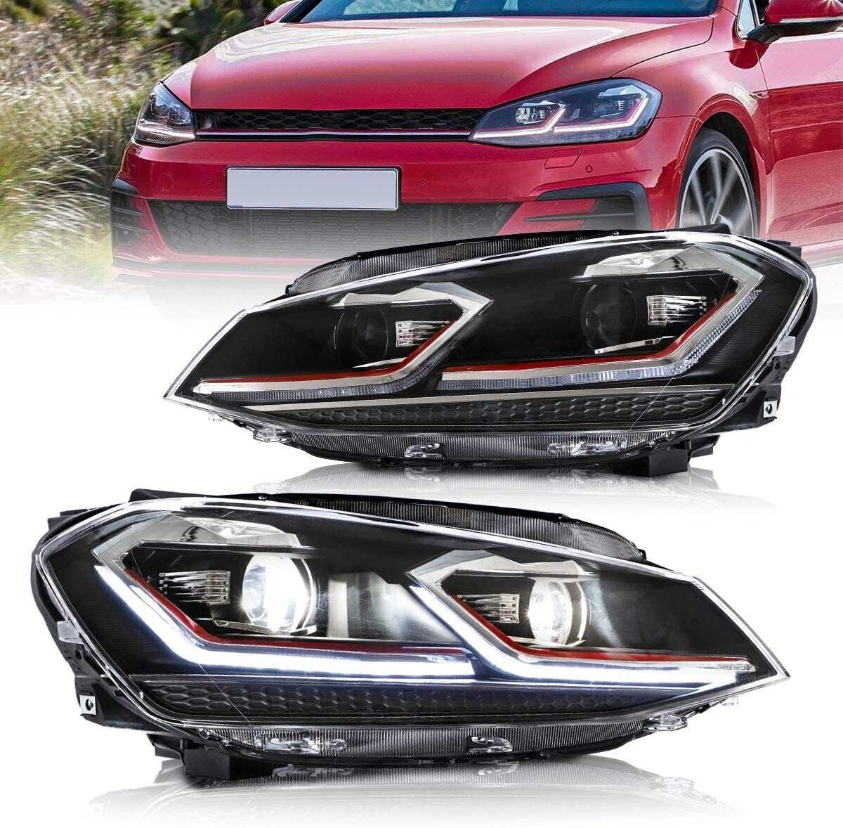 VLAND FULL LED Headlights For Volkswagen Golf MK7.5 2018-21 Fits Halogen Version