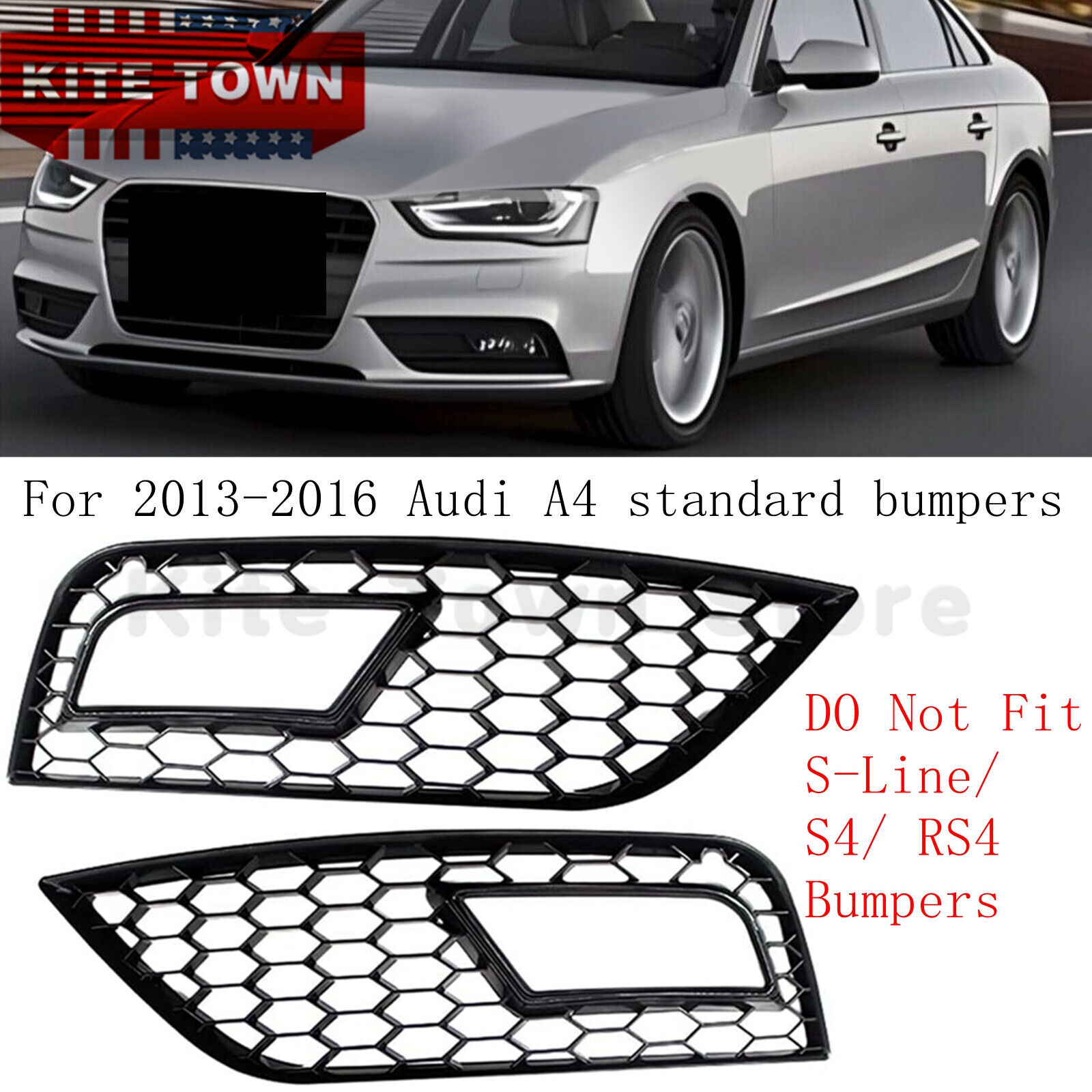 Pair Honeycomb Style Fog Light Cover For 2013-2016 Audi A4 B8.5 standard bumpers