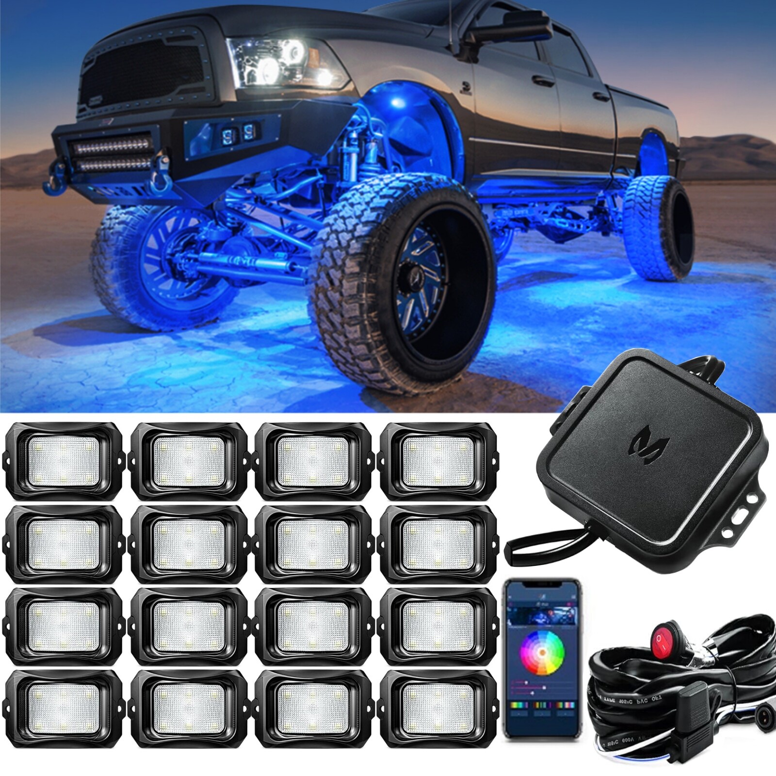 MICTUNING C2 Led Rock Lights for Trucks - 16 Pods RGBW LED Underglow App Control MICTUNING C2 Led Rock Lights for Trucks - 16 Pods RGBW LED Underglow App Control
