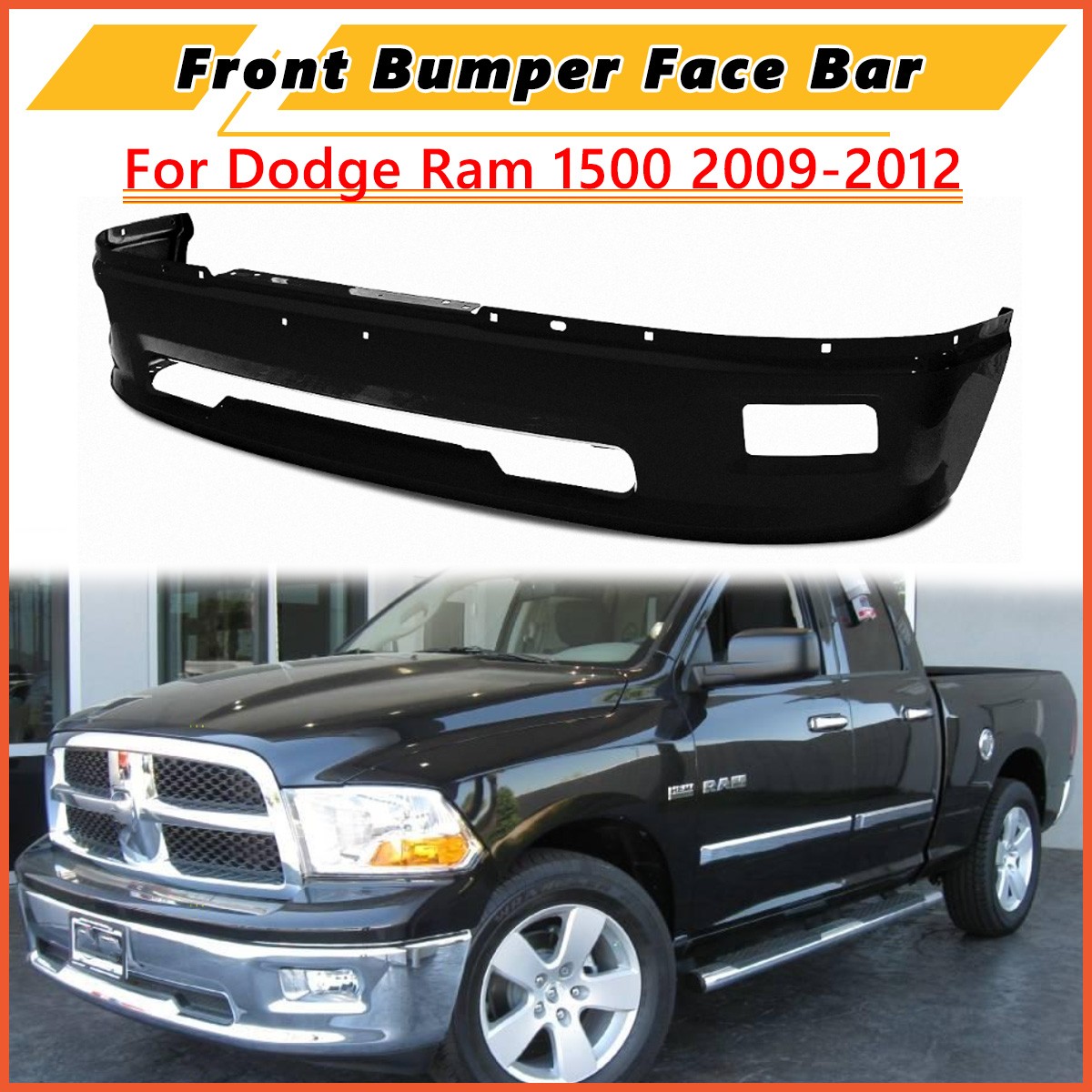 New Brilliant Black 1PC-Design Steel  Front Bumper For 2009-2012 Dodge RAM 1500