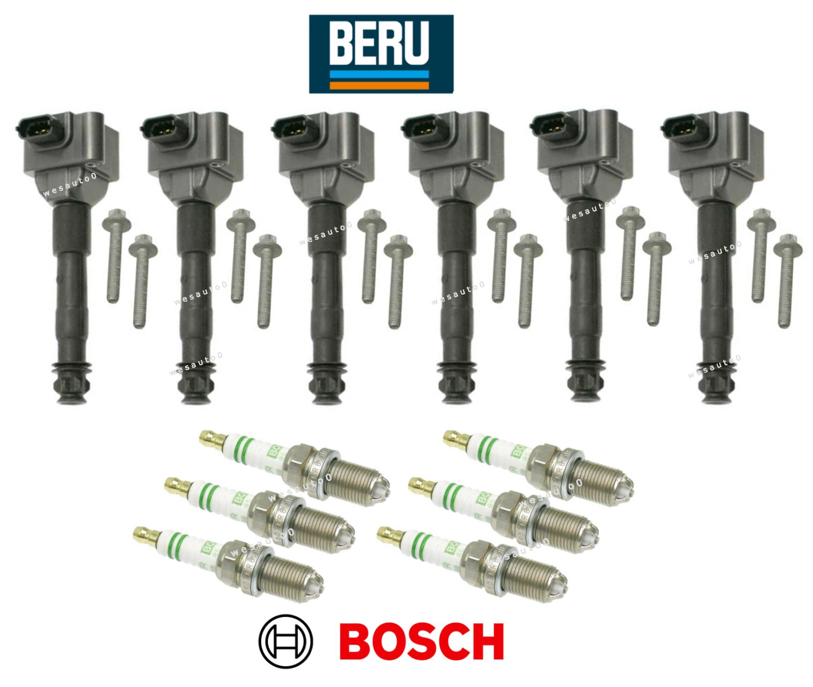 Ignition Coil (Updated) & Spark Plug (6sets) OEM for Porsche 911 Boxster 99-04