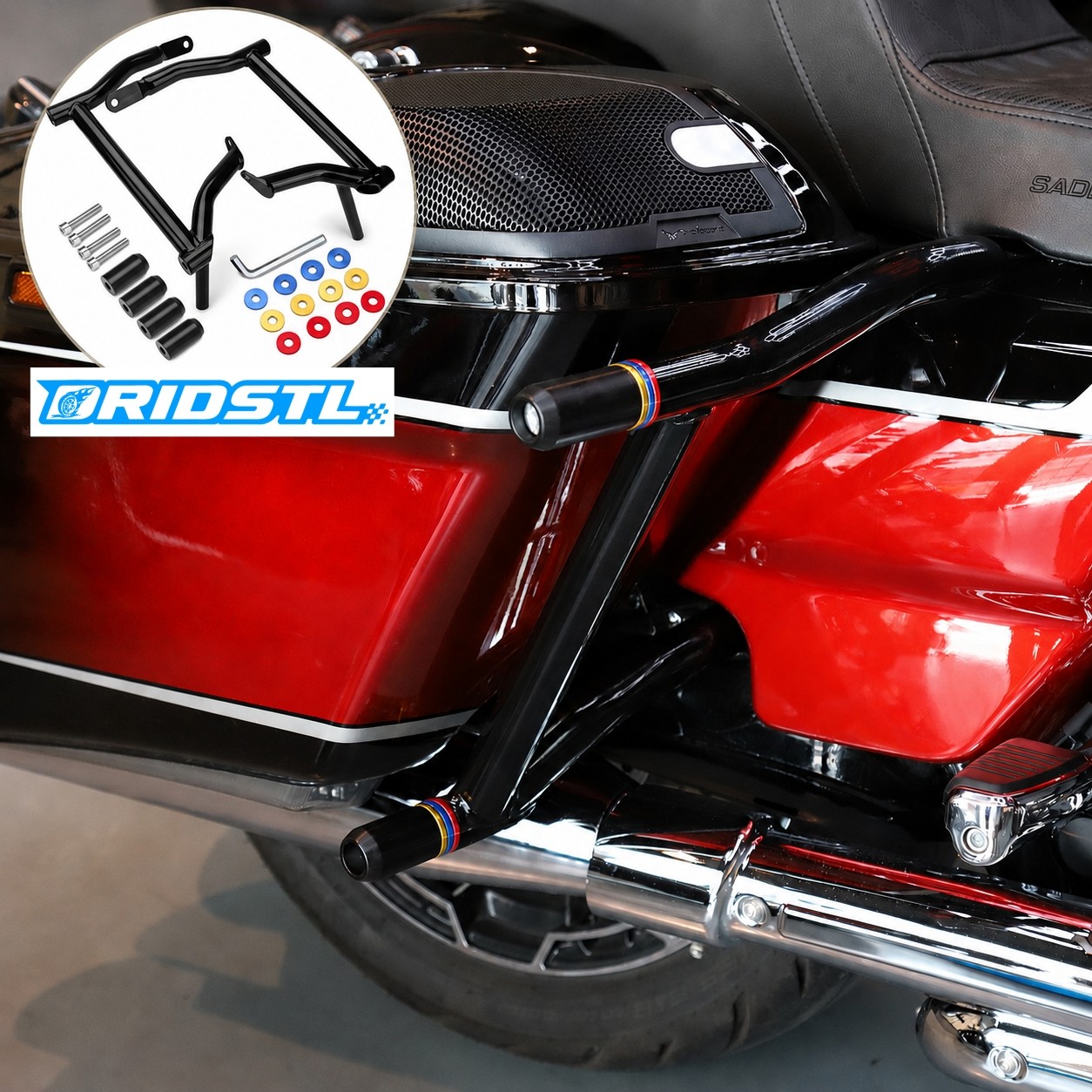 FOR HARLEY ROAD GLIDE STREET GLIDE 2009-25 SADDLE BAG GUARD TIP-OVER CRASH BAR