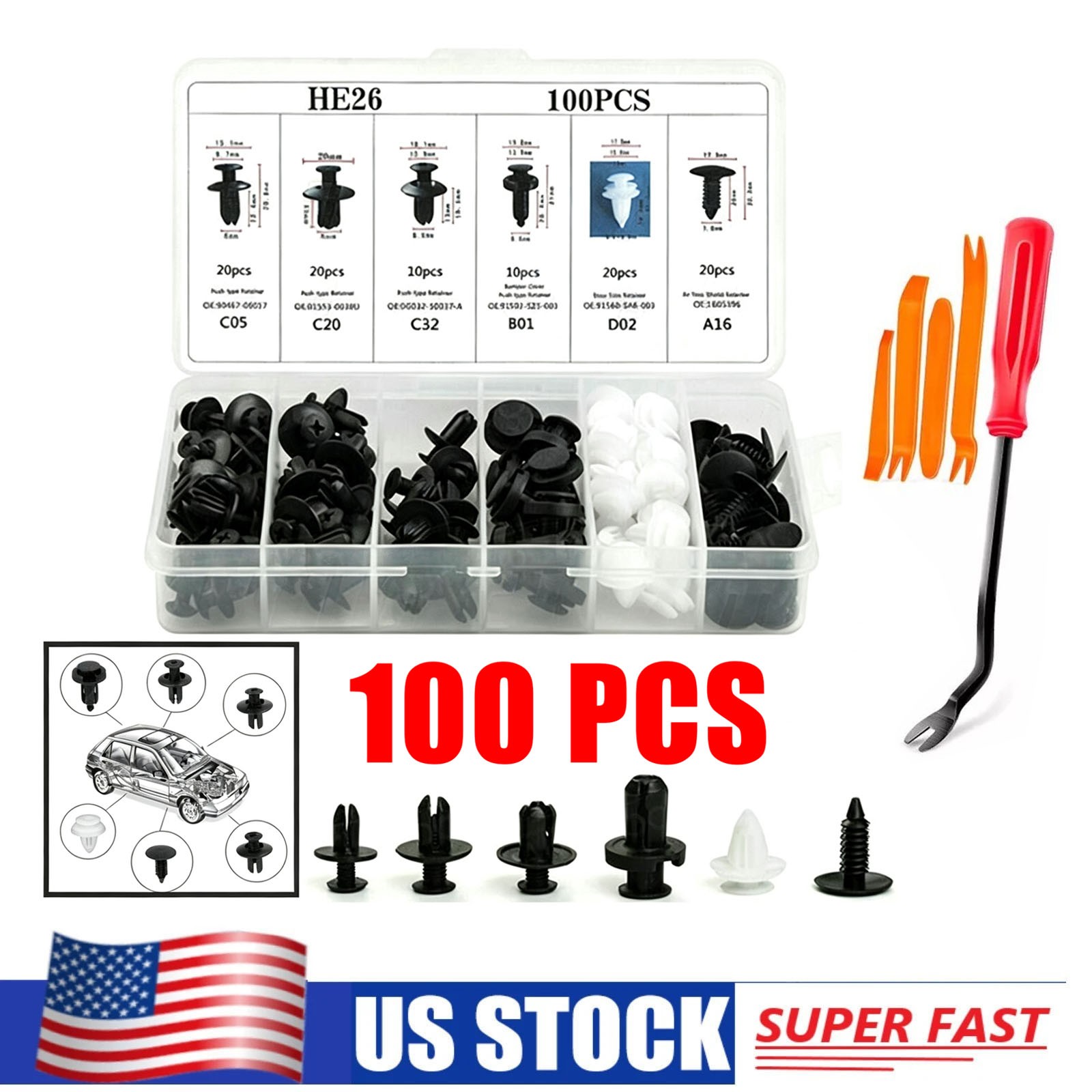100x For Toyota Fixing Fastener Kit Bumper Fender Liner Push Type Retainer Clips