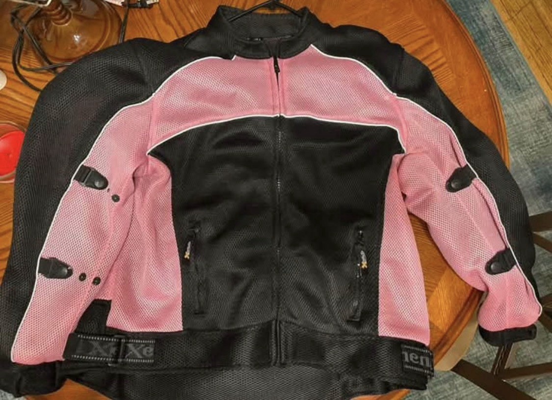 Women\'s Guardian Black and Pink Mesh Protective Motorcycle Rider Jacket w/CE Arm