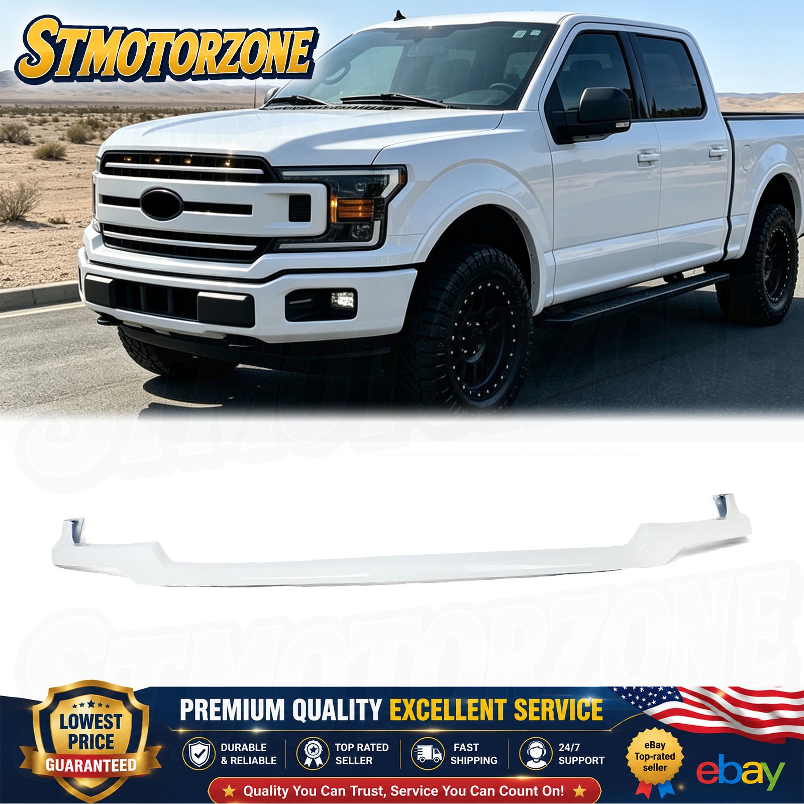 Oxford White For 2018-2020 Ford F-150 Front Upper Molding Trim W/O Molding Hole