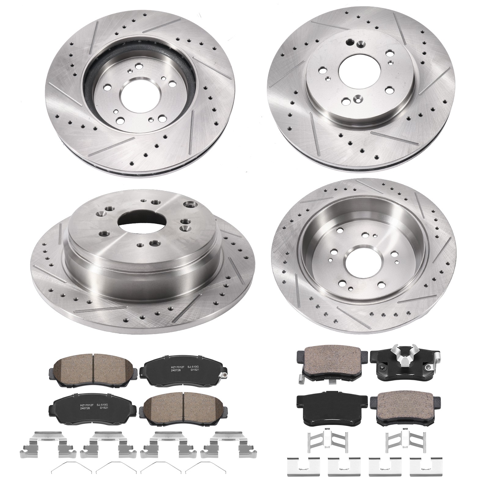 8pc Front & Rear Drilled Rotors Ceramic Brake Pads for 2012-2016 Honda CR-V AWD