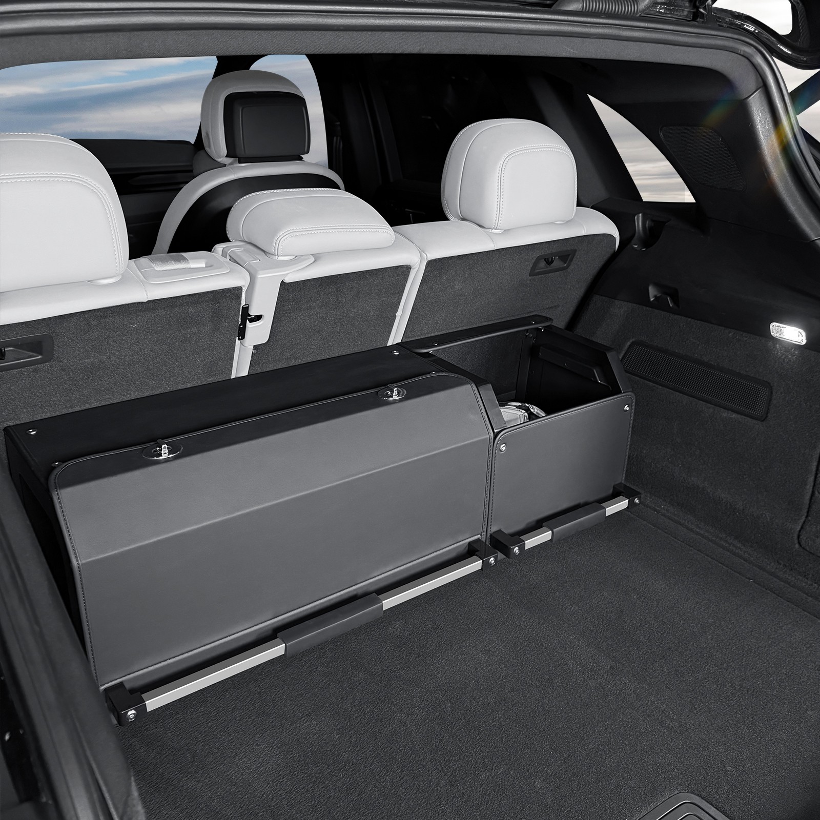 Leather 2in1 Car Trunk Organizer Car Storage Box with Lid and Sturdy Handle