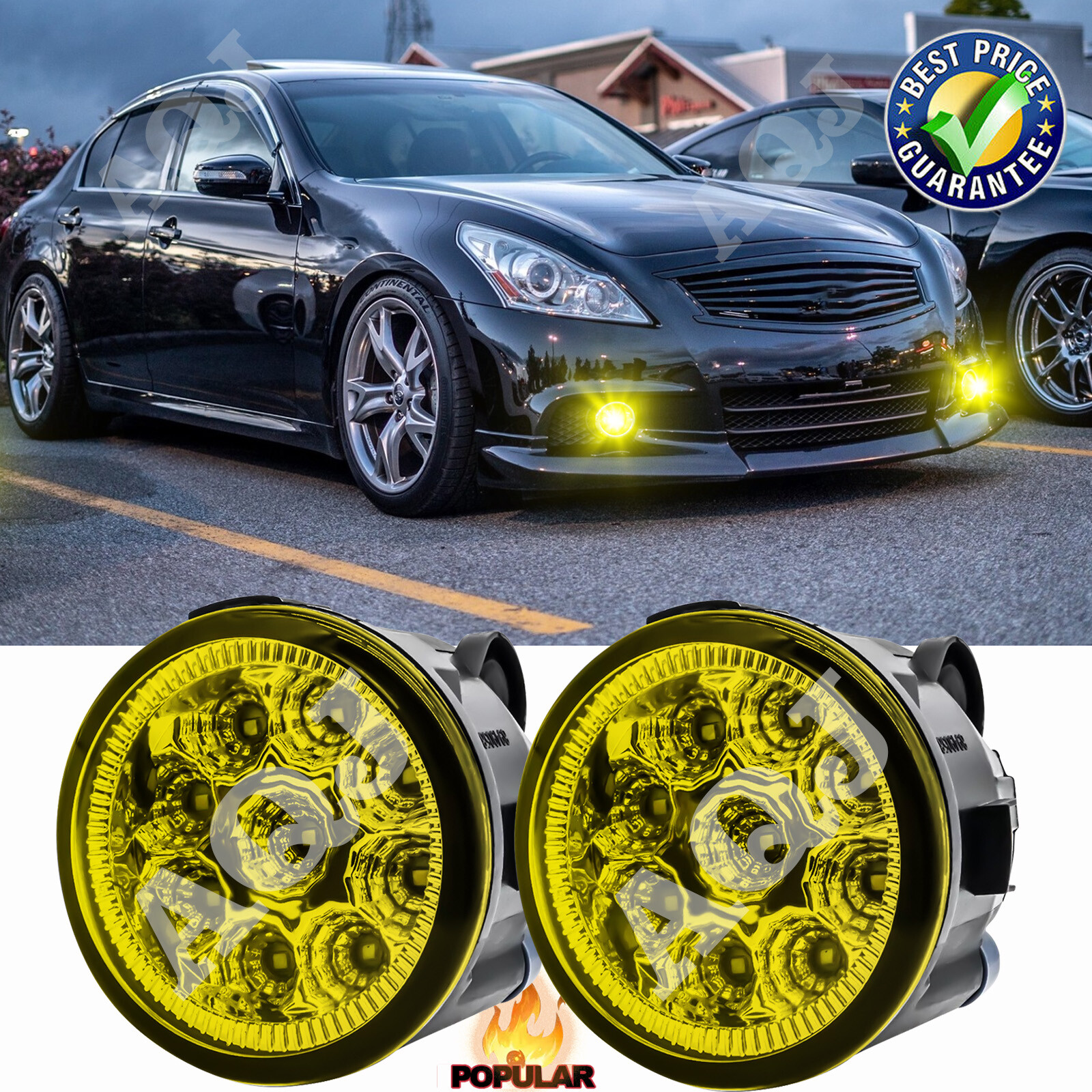 For Infinti G37 2010-2013 Sedan Clear Lens Pair Bumper Yellow Fog Lights Front
