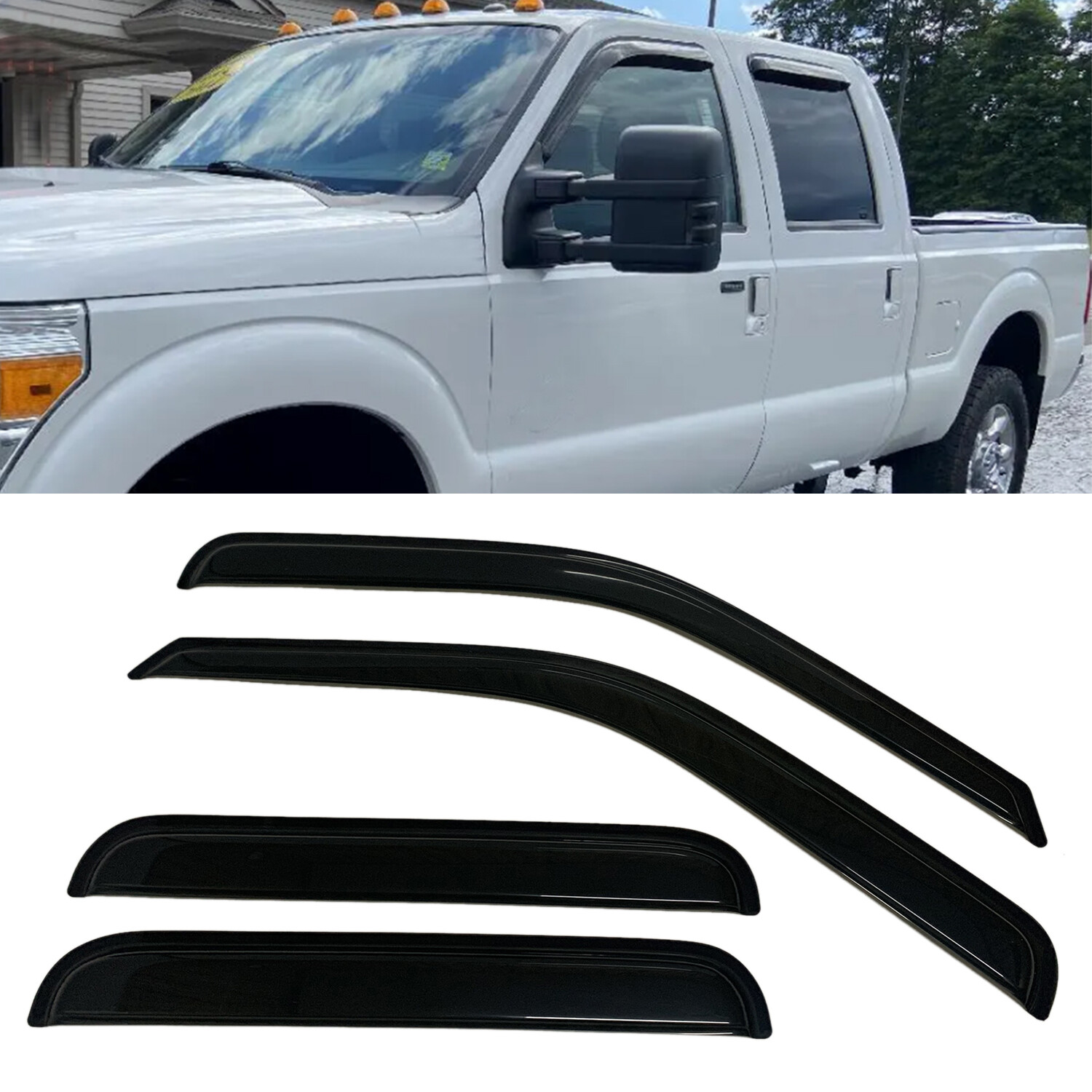 Fit 1999-2016 Ford F-250 Crew Cab Window Visors Sun Vent Shade Rain Wind Guard