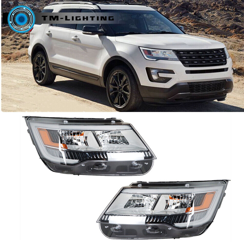 For 2016-2018 Ford Explorer Pair Headlights with LED DRL Chrome Left&Right Side
